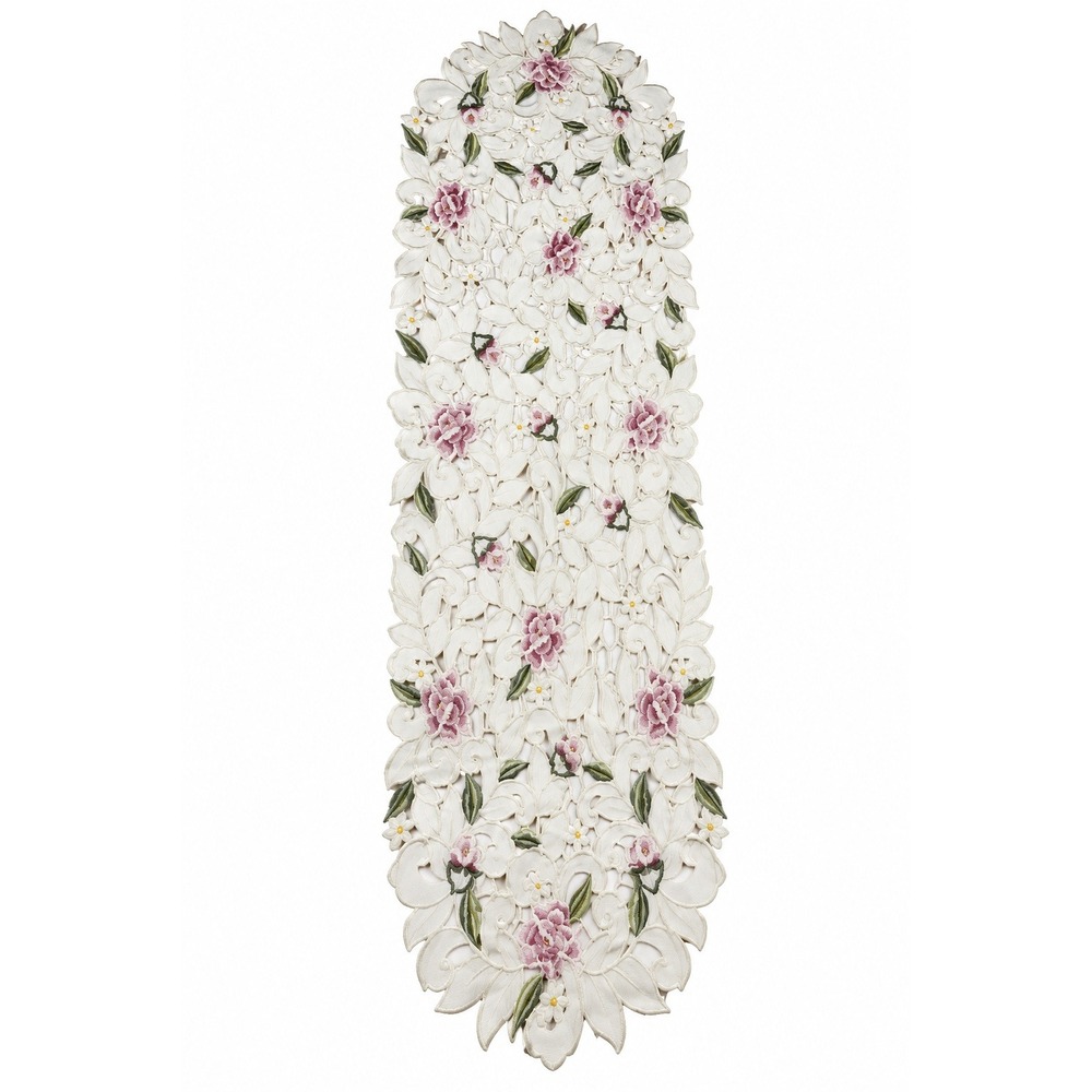 Embroidered Rose Cutwork Lace Table Runner Floral Cottagecore Victorian Grandma